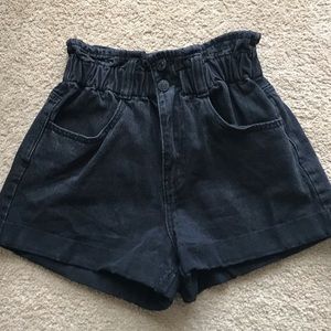 Black Paper bag Jean Shorts